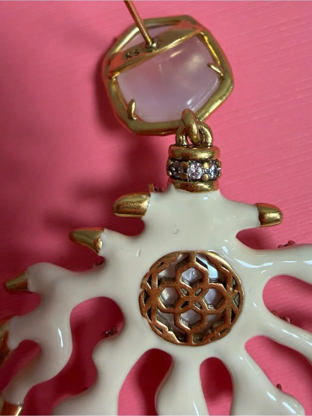 Kendra Scott Shea Vintage Gold Statement Earrings In Ivory Mix NEW